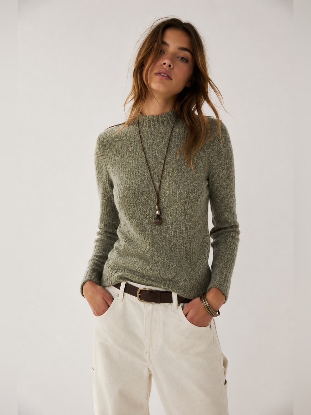 Vince Marled Alpaca Wool Silk Blend Olive Green Knit Sweater XS